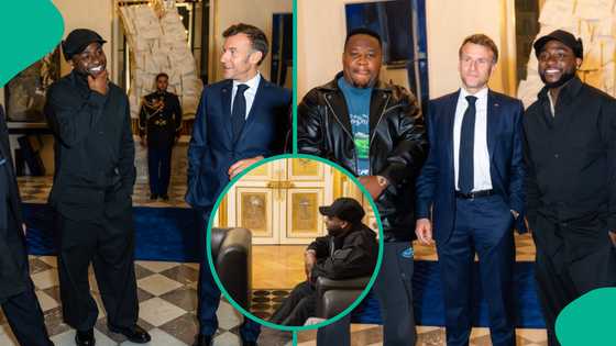Davido meets French President Emmanuel Macron, Cubana Chiefpriest's facial look draws reactions