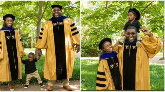 Couple finishes Ph.D. same day, poses for photos, their toddler son steals show, social media users react