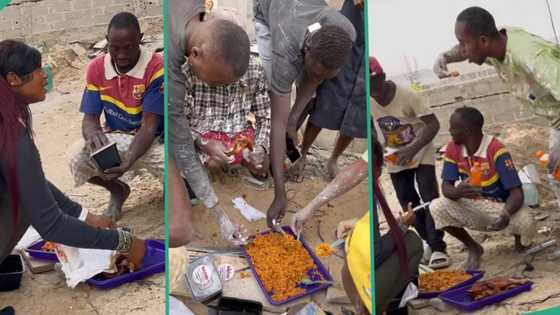 "This made me happy": Lady cooks rice and chicken, feeds labourers at construction site for free