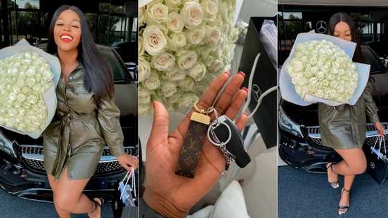 Massive reactions as young lady gifts herself brand new Mercedes-Benz, adorable photos go viral