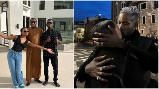 I'll never be poor: Reactions as Femi Otedola shares photo of moment Mr Eazi & Temi visited his home in Dubai