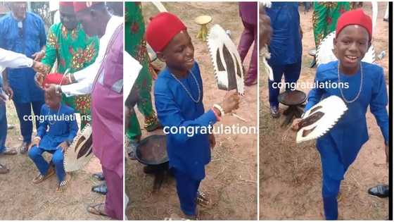 "Congratulations chief": Drama as Nigerian kid bags chieftaincy title, video shows elders crowning him