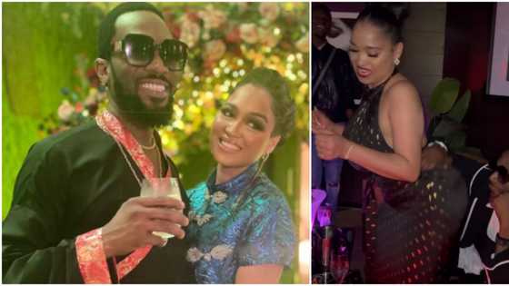 D'banj overjoyed as his beautiful wife suffocates him with her massive behind during fun time in Dubai