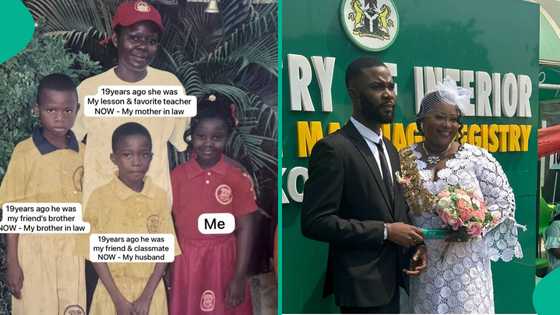 Lady who married her childhood classmate shares throwback photos from 19 years ago, netizens react