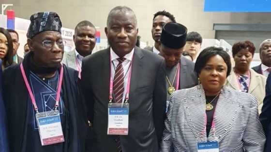 How Goodluck Jonathan and Obasanjo reunited at peace summit in South Korea (photo)