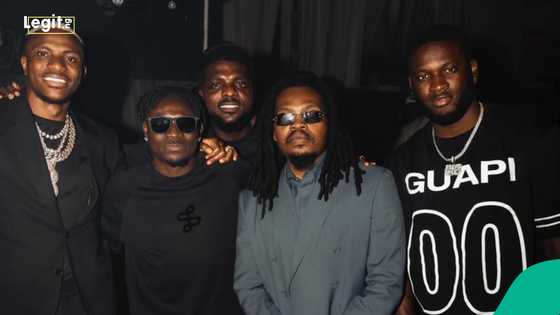 "See men": Olamide beams as Osimhen, Obagoal, Boniface grace album listening, video