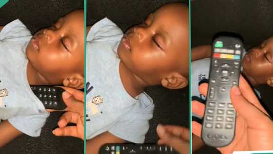 Baby hides GoTv decoder remote inside his shirt, sleeps with it in viral video