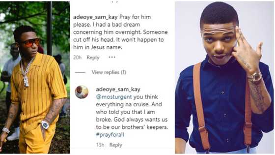 "Pray for him please": Nigerian man details scary dream he had about singer Wizkid last night, stuns people