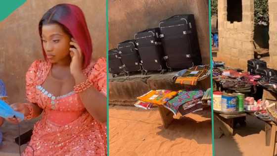 Beautiful bride from Enugu breaks internet with lavish display of goods presented during her wedding