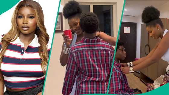 Emotional video as BBNaija's Isabella meets her son Mensan, he blushes, clip trends: “So sweet”