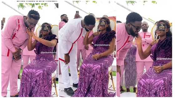 Nigerian bride chooses the wrong man, feels beard of men, removes blindfold to see her error in video