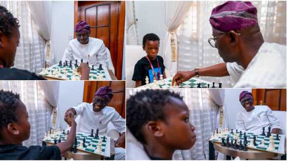 Gov Sanwo-Olu battles 10-year-old chess champion in friendly game, shares cute photos as it ends in stalemate