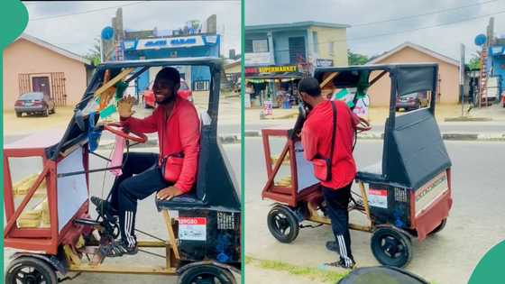 Nigerian man uses special bicycle to hawk snacks, video of vehicle goes viral on TikTok