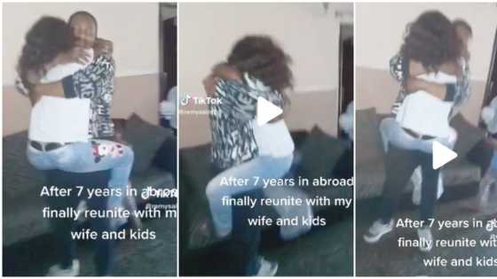 "Welcome back": Nigeria woman refuses to let husband go in video as he returns home after 7 years abroad