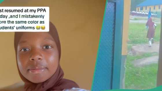 Female corper in pains as her outfit matches uniform of school she was assigned to