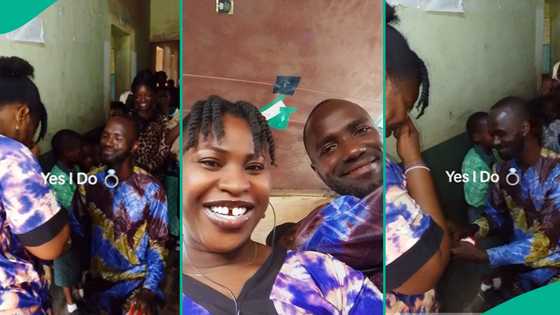 Nigerian teacher proposes to his colleague in front of her pupils, she happily accepts in cute video