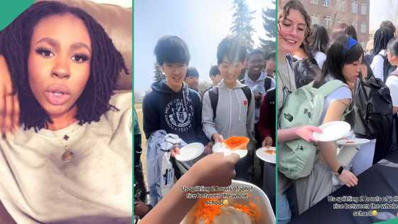 Lady and her friend share jollof rice to the whole school, oyinbos rush them with plates in video