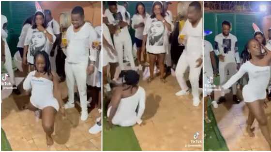 Na wrestling be this? Lady lands on floor twice as she dances weirdly in front of people, video causes stir