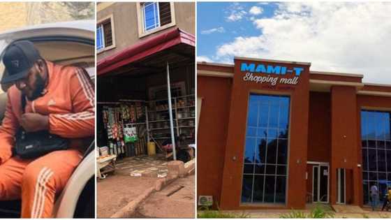 "It's only God": Nigerian man upgrades mum's roadside shop into gigantic shopping mall, sparks reactions