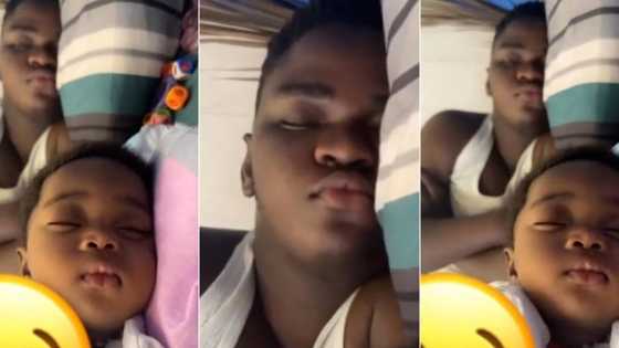 "Copy and paste": Nigerian dad and look-alike son sleep like twins in video, people react