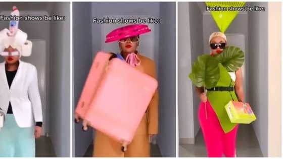 Lady creates hilarious version of runway fashion show, internet users react in amusement