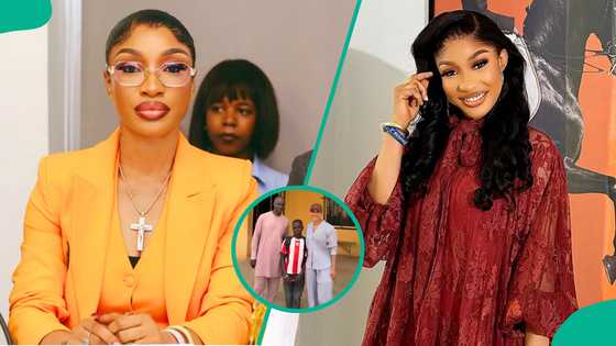 Tonto Dikeh returns to school after viral deliverance video, fulfils promise to student, supports his father
