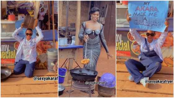 Lady who used akara business to pay her school fees for years finally graduates, carries frypan