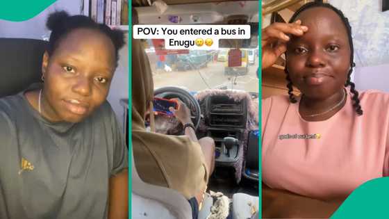 Lady who entered bus in Enugu shares video of unexpected thing she saw driver doing on his phone