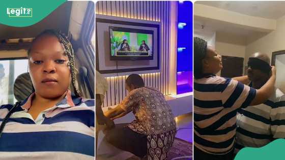 “Marry right”: Nigerian lady shows support for her husband by buying a luxury TV stand on birthday