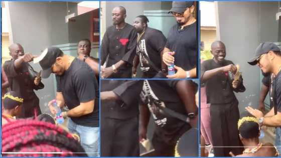 Lil Win sprays Ramsey Nouah with cash, bodyguard quickly pockets N6k in funny video