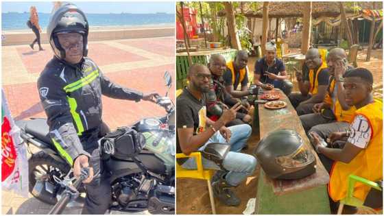 Nigerian man riding from UK to Lagos with bike treated like king in Mali, people have lunch with him