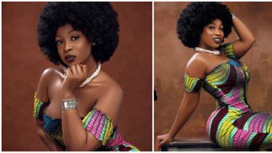 Celebrity photoshoot: BBNaija star Jackie B flaunts curvy physique in retro ankara look