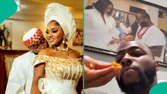 Chioma feeds Davido his food as singer lays sick, video raises mixed feelings: “Big baby”