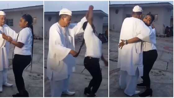 Trending video of Alaafin of Oyo dishing out dance moves with a young lady