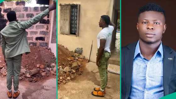 Male NYSC member pays emotional tribute to late mum, his actions at her graveside move many to tears
