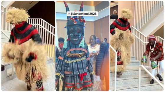 Nigerian masquerade entertain many with cool moves in UK, people record performance with phones