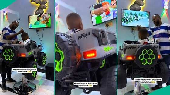 Creative barber uses car-shaped chair, television, to draw children to his shop, video trends