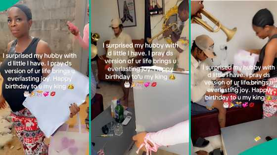 Pregnant lady celebrates hubby with gifts and trumpeters on birthday, his unexpected reaction trends