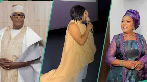 Video as Sola Sobowale kneels to appreciate Adebayo Salami at his movie premiere, video melts hearts