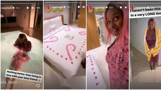 “I’ve never been this happy in a long time”: DJ Cuppy says as she and her boo jump into pool fully clothed