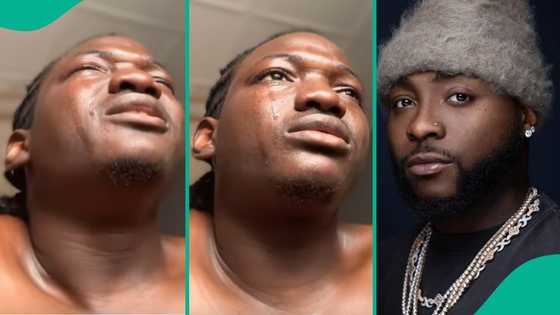 Man breaks down in tears as he posts his encounter with Davido, people react: "I carry am for head"