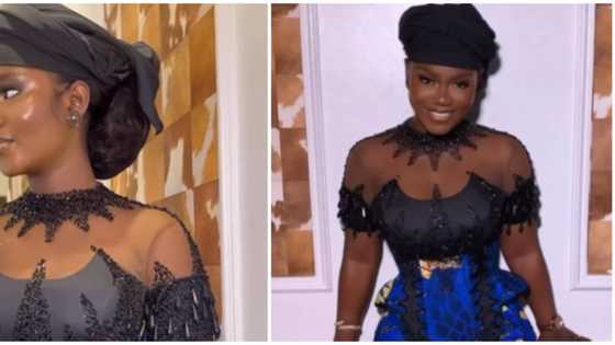 Ankara style: Lady's stunning ensemble sparks reactions, netizens in love with modest cut