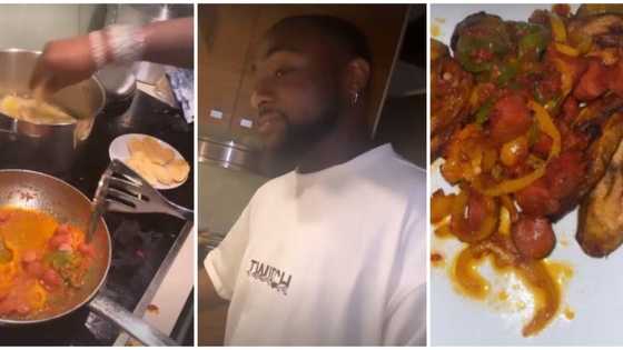 Davido shows off culinary skills, makes plantain with vegetable sauce in new video