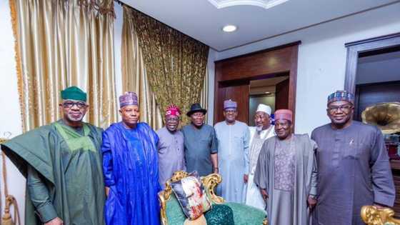 Yanzu-Yanzu: Jonathan Ya Yi Ƙus-Ƙus Da Tinubu, Shettima Da Gwamnonin APC A Abuja, Hoto Ya Bayyana