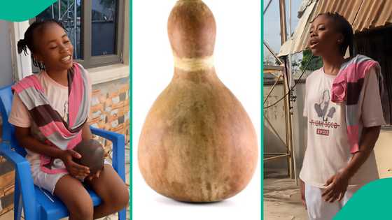 Nigerian lady who used calabash as her piggy bank displays what she found after breaking it