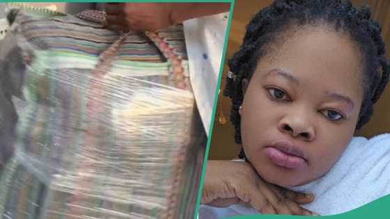 "It's sad": Nigerian lady laments after carrying fried cow and ram to Scotland airport, shares clip