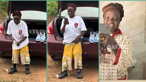 "Grandma wey get steeze": Old woman sags her baggy shorts in video, flaunts iPhone with triple camera