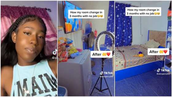 Lady makes her room beautiful, enhances its interior decor with washing machine, cute bedframe & TV