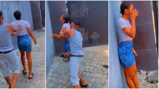Nigerian lady refuses, sheds tears in video as boyfriend pushes her out of his house