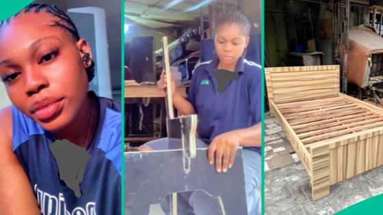 Lady who listened to her father and learnt carpentry skill shows off furniture she made